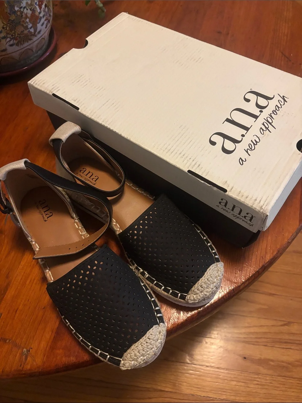 a.n.a Black Perforated Espadrille Slingback Flats